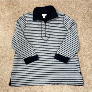 Women Plus 18/20 Avenue 1/4 Zip 3/4 Sleeve Blue Striped Mock Neck Pullover Shirt